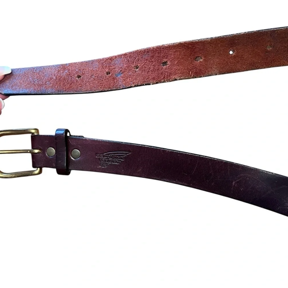 Redwing Shoe Co. Classic Cherry Brown Leather Belt with Brass Buckle Size 48